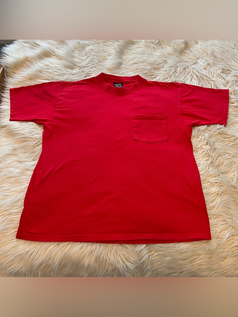 Vintage 90's Blank Red Soffe Choice Pocket T Shirt 100% Cotton USA Made Size L